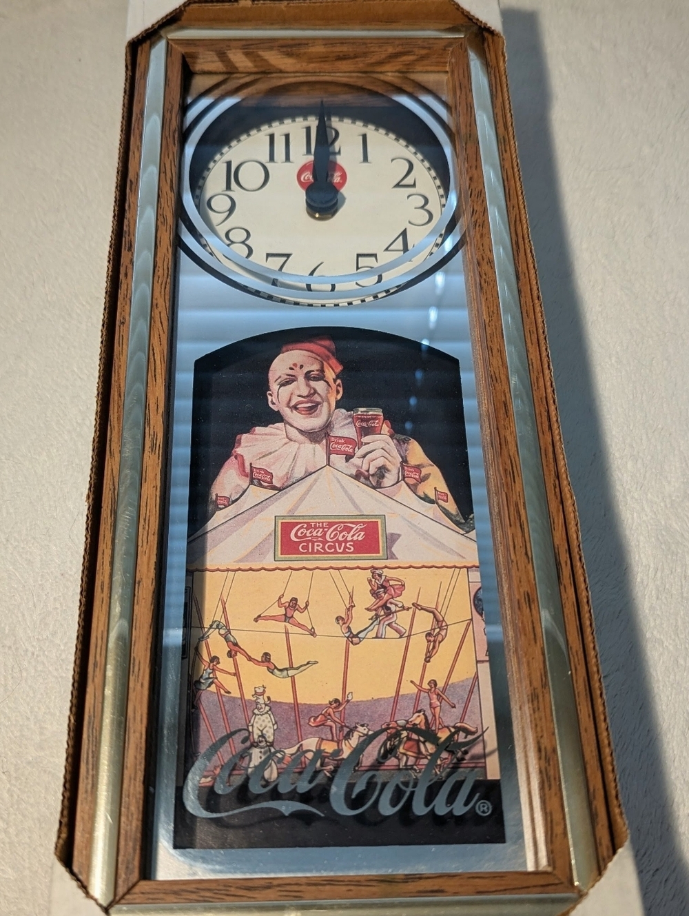 Coca Cola Vintage Style Wall Clock — Brown Wood Frame with Cream Dial